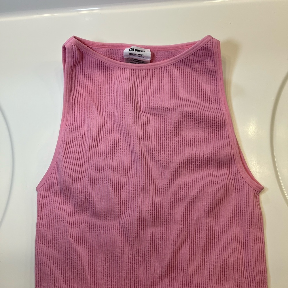 Cotton On Soft Pink Ribbed Tank Top